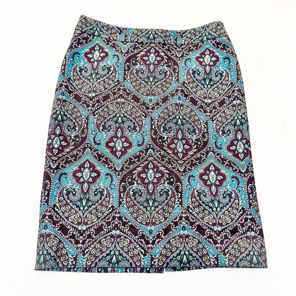 Talbots Paisley Printed Cotton Pencil Straight Patterned Skirt Size 8 - Picture 1 of 5